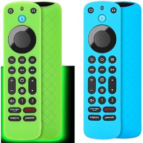Pinowu Remote Cover Case (2pcs, Glow in The Dark) Compatible with Firetv Voice Remote Pro (2022 Released), Anti Slip Shockproof Silicone Sleeve with Wrist Strap (Green & Sky Blue) in Saudi Arabia