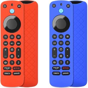 Pinowu Remote Cover Case (2pcs, Glow in The Dark) Compatible with Firetv Voice Remote Pro (2022 Released), Anti Slip Shockproof Silicone Sleeve with Wrist Strap (Green & Sky Blue)