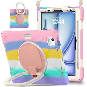 BRAECN Case for iPad Air 11-inch (M2) 2024/ Air 6th Gen, iPad Air 10.9-inch 5th/4th Gen Case & iPad Pro 11-inch Gen Silicone Case with Pencil Holder, Shoulder Strap, 360° Handle Grip, Kickstand, Black