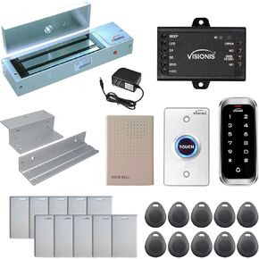 Visionis FPC-5597 One Door Access Control in Swinging Door 1200lbs Maglock + Slim Outdoor Digital Touch Keypad/ Reader Standalone + Mini Controller + Wiegand 26, No Software, EM Card, 1000 Users Kit
