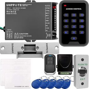UHPPOTE 125KHz RFID EM ID Keypad Stand-Alone Door Access Control Kit with Strike Lock Remote Control Exit Button