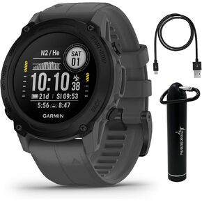 كمبيوتر الغوص القوي Garmin Descent G1، أوضاع غوص متعددة مع حزمة Wearable4U (+ سماعات أذن سوداء، رمادي داكن) in Saudi Arabia