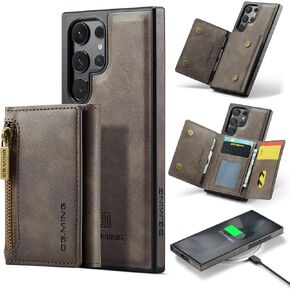 Compatible with SAMSUNG Galaxy S24 Ultra（6.8''），The Upgrade 2 in 1 Detachable Back Cover& Fold Leather Wallet Phone Cases， Support Wireless Charging (Green)