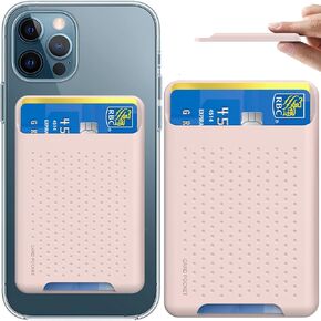 BIAJIYA Card Holder for Back of Phone Case Adhesive RFID Phone Card Holder Reused Stick on for All Smartphones(Pink/Grey)
