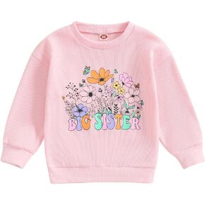 Big Sister Little Sister Matching Outfits Waffle Knit Long Sleeve Sweatshirt Romper Toddler Baby Girls Matching Clothes