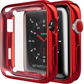 حافظة ممتصة للصدمات متوافقة مع Apple Watch Series 3/2 / 1 - [38 ملم] | واقي شاشة بغطاء كامل ناعم، رفيع/خفيف الوزن، جراب ممتص للصدمات | أحمر in Kuwait