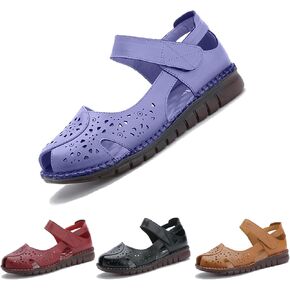 Women's Vintage Cutout Closed Toe Gladiator Sandals Comfortable Oxford Soft Bottom Mam Casual Shoes Bohemian Fisherman Outdoor Hook and Loop Flat Sneakers Sandals