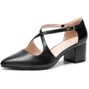 DREAM PAIRS Women's Chunky Heels Dress Pumps Closed Pointed Toe Comfort Cross Strap Block Heel Shoes for Party Dance Wedding