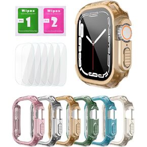 6 Pack Hard PC Case Compatible with Apple Watch Ultra/Ultra 2, Ultra-Thin Scratch Tempered Glass Screen Protector, Bumper Cover for iWatch 49mm