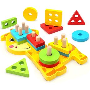 Montessori Toys for 1 2 3 Year Old Boy/Girl Wooden Toddler Toys Puzzles for Toddlers 1-3 Sorting and Stacking Toys for Preschool Kids, Color Recognition Shape Toys for Gift