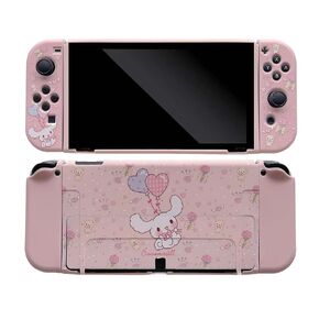 Cute Cinnamo roll Case Compatible with Nintendo Switch OLED, Dockable Case Cover, Ergonomic Soft TPU Grip Case for Joycon, Sparkle Skin Set