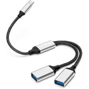 USB C Male to 2 USB Female Splitter Cable Adapter, Dual USB-A Port Hub for Data Transfer/Charging, Extra Extender Data Split Power Cord Extension for Car/Laptop/Mac/PC (Black) in Kuwait
