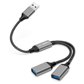 USB Splitter Cable, USB A Splitter 1 in 2 Out Adapter, Dual Port Hub for Data Transfer/Charging, Extra Extender Data Split Power Cord Extension for Car/Laptop/Mac/PC (Black)