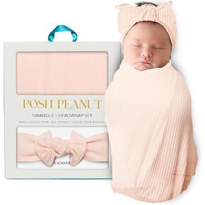 Posh Peanut Swaddle Blanket + Headband Set - Soft Newborn Swaddle Doubles As a Stroller, Receiving Blanket, and Nursing Cover - Matching Breathable Baby Swaddles & Headbands for Everyday (Dusty Rose)