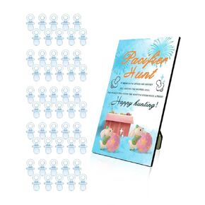 Baby Shower Games, Baby Shower Decorations, 1 Baby Pacifier Hunt Sign and 50 Acrylic Pacifiers for Gender Reveal Games (Green)