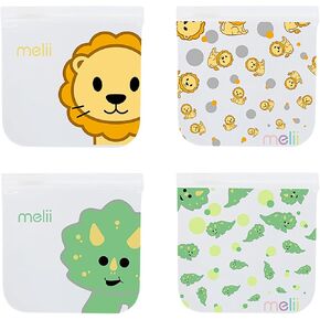 melii Reusable Sandwich & Snack Bags for Kids & Adults, Food Storage, Organization & Meal Prep Containers, Leakproof, BPA free, 4 Pack, 2 Panda & 2 Bear in Kuwait