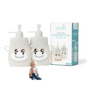 Reusable Pouches for Toddlers (2 Pack-Elephants)- Easy to Clean & Fill Reusable Baby Food Pouches - Homemade Organic Smoothie, Puree, Applesauce-Reusable Squeeze Pouches for Kids