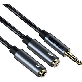 MMOBIEL Headphone Splitter Adapter – 3.5mm Mic and Audio Y Splitter for Computer - 3.5mm 1 Female to 2 Male (Stereo and Microphone) – Audio and Mic Splitter for Headset to PC, Laptop – 0.9 Foot