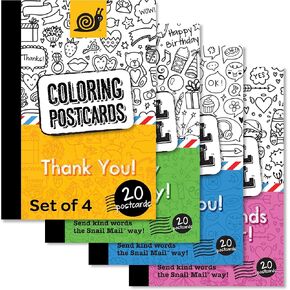 Coloring Postcards for Kids or Teachers, 80 Snail Mail Blank Postcards, Variety Pack of 4.5" x 6.5" Tear-Out Cards That Say - Thank You, Hello From Me, Happy Birthday, and I Miss You