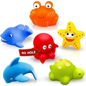 Bath Toys for kids Ages 1-3, No Hole Ocean Sea Animal Pool Toys, Baby Toddler Bathtub Floating Toy Water Party Decoration Gifts of 6 Pack