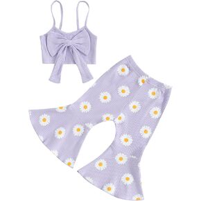 FIOMVA Toddler Baby Girl Summer Clothes Sleeveless Cami Tops + Daisy Flare Pants Bell Bottom Outfits 2Piece Pants Set