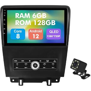 2+32G Android 12 Double Din Car Stereo for Ford Mustang 2010 2011 2012 2013 2014 with 10.1 Inch Touchscreen Radio Built-in Wireless Carplay/Android Auto/GPS/Bluetooth/FM/AUX-in/SWC/Backup Camera