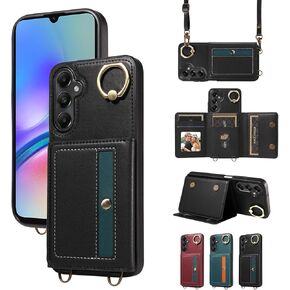Phone Case for Samsung Galaxy A05s/A05 Wallet Cover with Crossbody Shoulder Strap and Leather Card Holder Credit Pocket 360°Rotatable Stand Cell Accessories Ao5s Ao5 A 05s 05 Girls Women Blue