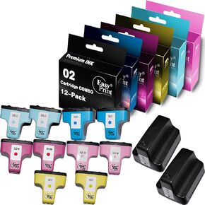 EASYPRINT (12-Pack, 2-Set) Compatible 02 Ink Cartridges Replacement for HP02 Photo Smart C7280 C6280 C5180 C6180 D7360 C7200, (2xBlack, 2xCyan, 2xMagenta, 2xYellow, 2xLight Cyan, 2xLight Magenta)