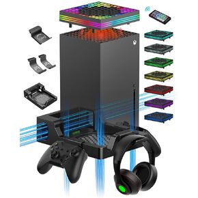 ZAONOOL Wall Mount for Xbox Series X with RGB Cooling-Fan - includes Remote Control, 2 Controller Holders and 1 Headphone Stand in Kuwait