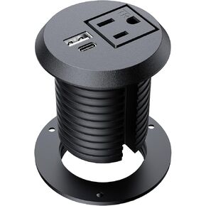 Recessed Power Grommet 2 inch,Tamper-Resistant Design AC Outlets, Fast Charging Station USB-C Port,Desk Hole Grommet Recessed Outlet,Round Desktop Conference Room Power Grommet Outlet.(Black)
