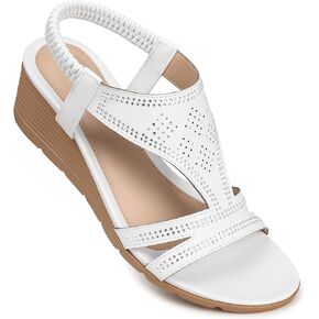 صنادل SWQZVT بكعب عريض للنساء الأنيقة: صندل صيفي مريح - صنادل بحزام كاحل مرن مفتوح عند الأصابع in Kuwait