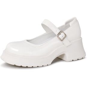Women's Mary Janes Platform Chunky Block Heels Work Wedding Shoes Ankle Strap Gothic Lolita Oxfords Classic Comfortable Uniform Dress Shoes