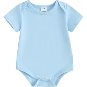 Infant Toddler Baby Boy Girl Solid Short Sleeve Bodysuit T-shirt Romper One Piece Jumpsuit Newborn Summer Clothes