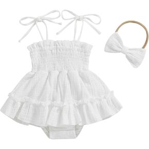 CIYCUIT Newborn Baby Girl Clothes 0 3 6 12 18 Months Sleeveless Ruffle Romper with Headband