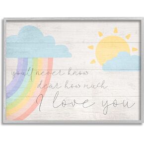 Stupell Industries How Much I Love You Rainbow Clouds and Sun on Planks Wall Plaque Art, 10 x 15, Multi-Colored