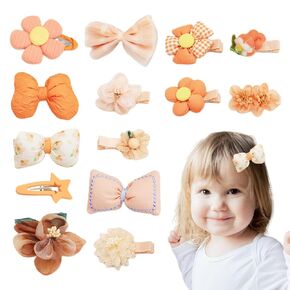 14pcs Baby Girls Cute Hair Clips Toddler Hair Bows Barrettes Fabric Flower Alligator Hair Clips Birthday Party Hair Accessories for Little Girls Kids Infants (Orange)