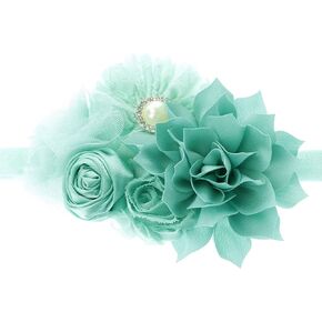Headband Shabby Fabric Flower Cluster Baby - Infant - Toddler - Girl Stretchy Elastic Aqua