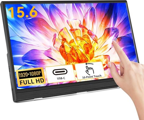 شاشة محمولة تعمل باللمس مقاس 15.6 بوصة شاشة محمولة عالية الدقة 1920 × 1080 بكسل، ومسند مدمج ومكبرات صوت، مع شاشة خارجية HDMI USB من النوع C لأجهزة الكمبيوتر المحمول والكمبيوتر الشخصي والهاتف Mac PS4 PS5 in Kuwait