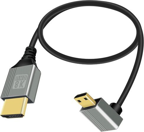 كابل محول HDMI صغير RIIEYOCA 8K إلى HDMI، زاوية 90 درجة ذكر HDMI صغير إلى ذكر HDMI 8K@60 هرتز 4K@120 هرتز 48 جيجابت في الثانية سلك HDMI 2.1 عالي السرعة، متوافق مع الكمبيوتر المحمول والتلفزيون وكاميرا الفيديو وما إلى ذلك (100 سم) in Saudi Arabia