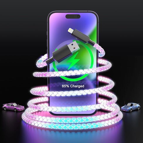 66W LED Light Up Flowing Multi 3-in-1 Cable, 4FT RGB LED Light Up Glowing Fast Charging Cord Lightning/Type C/Micro USB Cable for iPhone, iPad, Huawei, Samsung Galaxy, Sony Xperia, Android Smartphones in Saudi Arabia