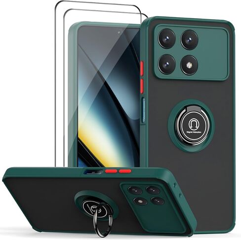 QUIETIP Case Compatible with Xiaomi Poco F6 Pro 5G with Screen Protector,TPU + Hard PC Shockproof Magnetic Ring Car Mount Stand Cover,Blue in Kuwait