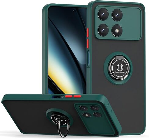QUIETIP Case Compatible with Xiaomi Poco F6 Pro 5G with Screen Protector,TPU + Hard PC Shockproof Magnetic Ring Car Mount Stand Cover,Blue in Kuwait