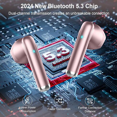 Wireless Earbuds Bluetooth 5.3 Earbuds Hi-Fi Stereo, 2024 Ear Buds with 4 ENC Mics, 3g Mini Bluetooth Headphones in Ear, 30H USB-C LED Charging Case, IP7 Waterproof Wireless Earphones for Android iOS in Saudi Arabia