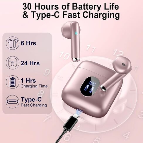 Wireless Earbuds Bluetooth 5.3 Earbuds Hi-Fi Stereo, 2024 Ear Buds with 4 ENC Mics, 3g Mini Bluetooth Headphones in Ear, 30H USB-C LED Charging Case, IP7 Waterproof Wireless Earphones for Android iOS in Saudi Arabia