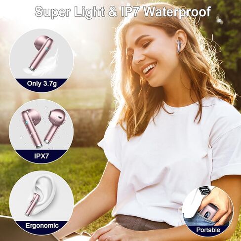 Wireless Earbuds Bluetooth 5.3 Earbuds Hi-Fi Stereo, 2024 Ear Buds with 4 ENC Mics, 3g Mini Bluetooth Headphones in Ear, 30H USB-C LED Charging Case, IP7 Waterproof Wireless Earphones for Android iOS in Saudi Arabia