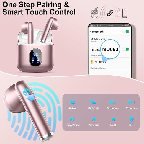 Wireless Earbuds Bluetooth 5.3 Earbuds Hi-Fi Stereo, 2024 Ear Buds with 4 ENC Mics, 3g Mini Bluetooth Headphones in Ear, 30H USB-C LED Charging Case, IP7 Waterproof Wireless Earphones for Android iOS in Saudi Arabia