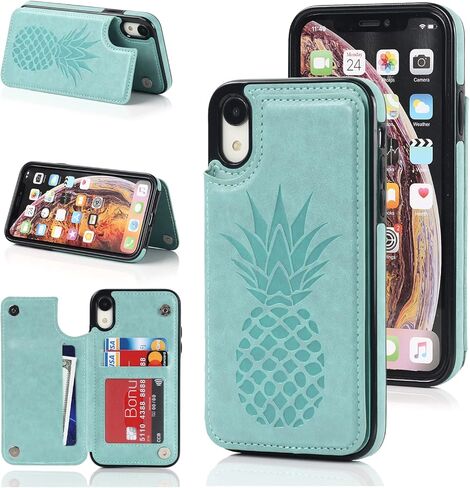 iPhone XR Case XR Card Credit Holder Wallet Protective Cover with Card Slot and Leather Case for iPhone XR 6.1Inch (Gold) in Kuwait