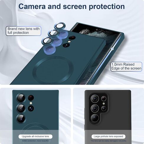 Slim Case for Samsung Galaxy S22 Ultra 5G, [Camera Lens Protector][Mag-Safe] Thin Metal Matte Silicone Soft Rubber S22 Ultra Phone Case, Magnetic Wireless Charging Cover for Samsung S22 Ultra (Black) in Saudi Arabia