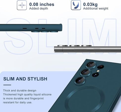 Slim Case for Samsung Galaxy S22 Ultra 5G, [Camera Lens Protector][Mag-Safe] Thin Metal Matte Silicone Soft Rubber S22 Ultra Phone Case, Magnetic Wireless Charging Cover for Samsung S22 Ultra (Black) in Saudi Arabia