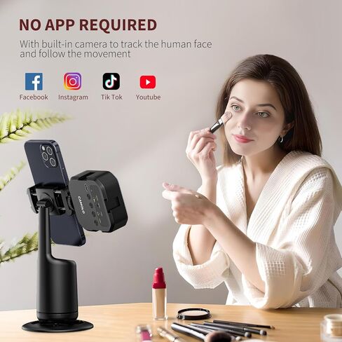 حامل ثلاثي لتتبع الوجه التلقائي يدور بزاوية 360 درجة مع حذاءين باردين وجهاز تحكم عن بعد، بدون تطبيق، حامل هاتف للتتبع التلقائي، حامل ثلاثي متحرك للبث المباشر، ومدونة الفيديو، وتصوير الفيديو، وبطارية Tiktok القابلة لإعادة الشحن in Kuwait